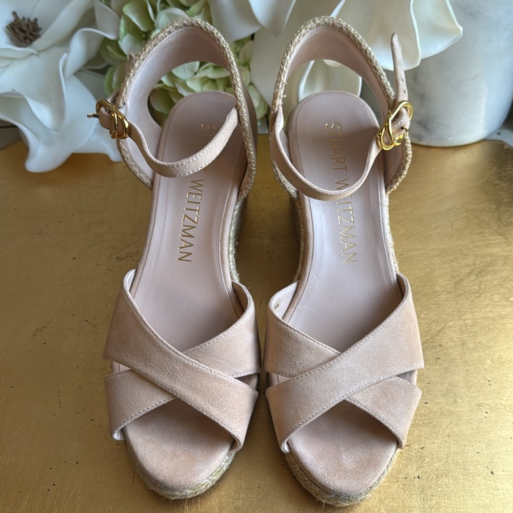 Stuart Weitzman Mirela II Espadrille Wedge in Pink/Adobe Suede